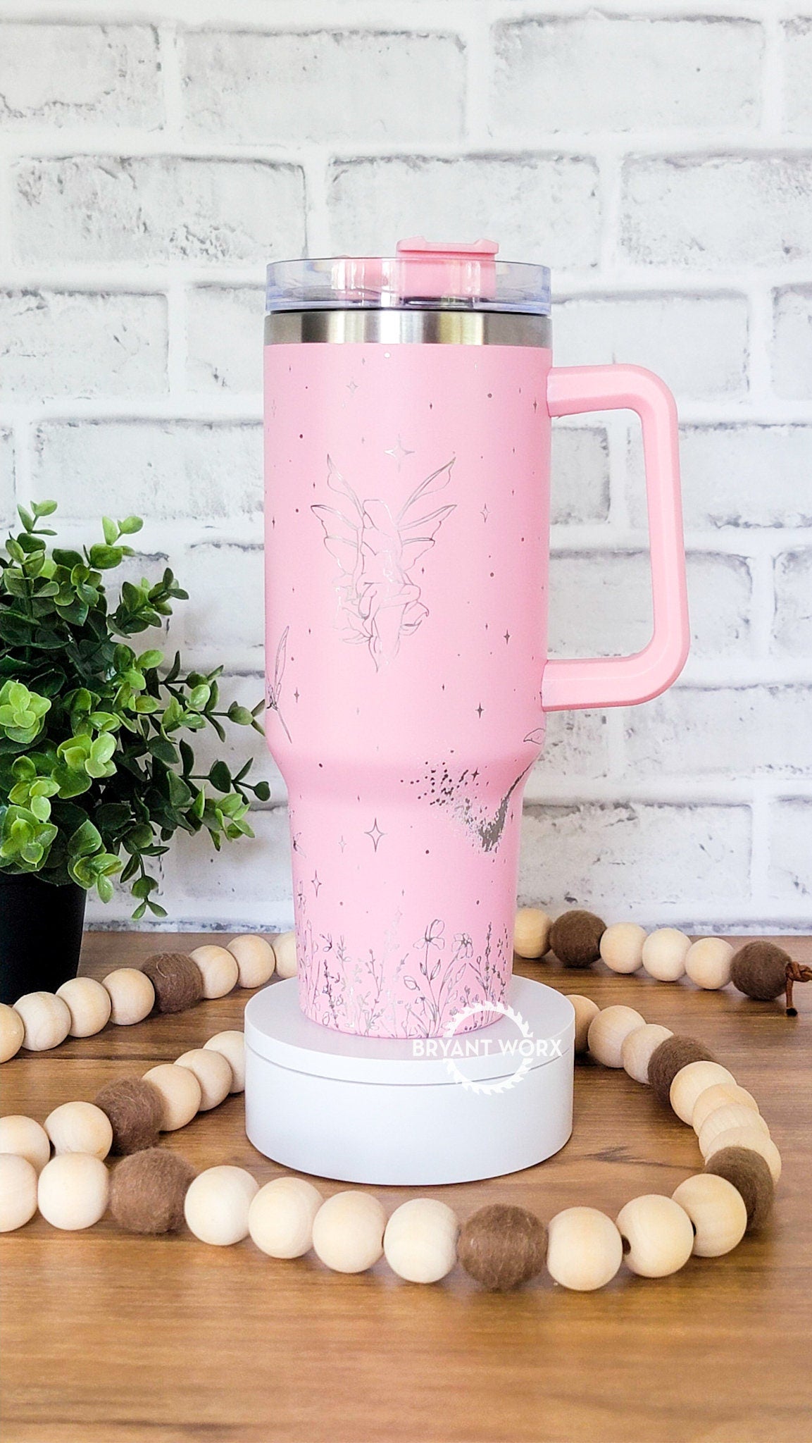 Fairy Full Wrap | Engraved 40oz Tumbler with Handle | Custom Engraving | Fantasy | Faries | Floral | Pixie | Dust | Custom Gift