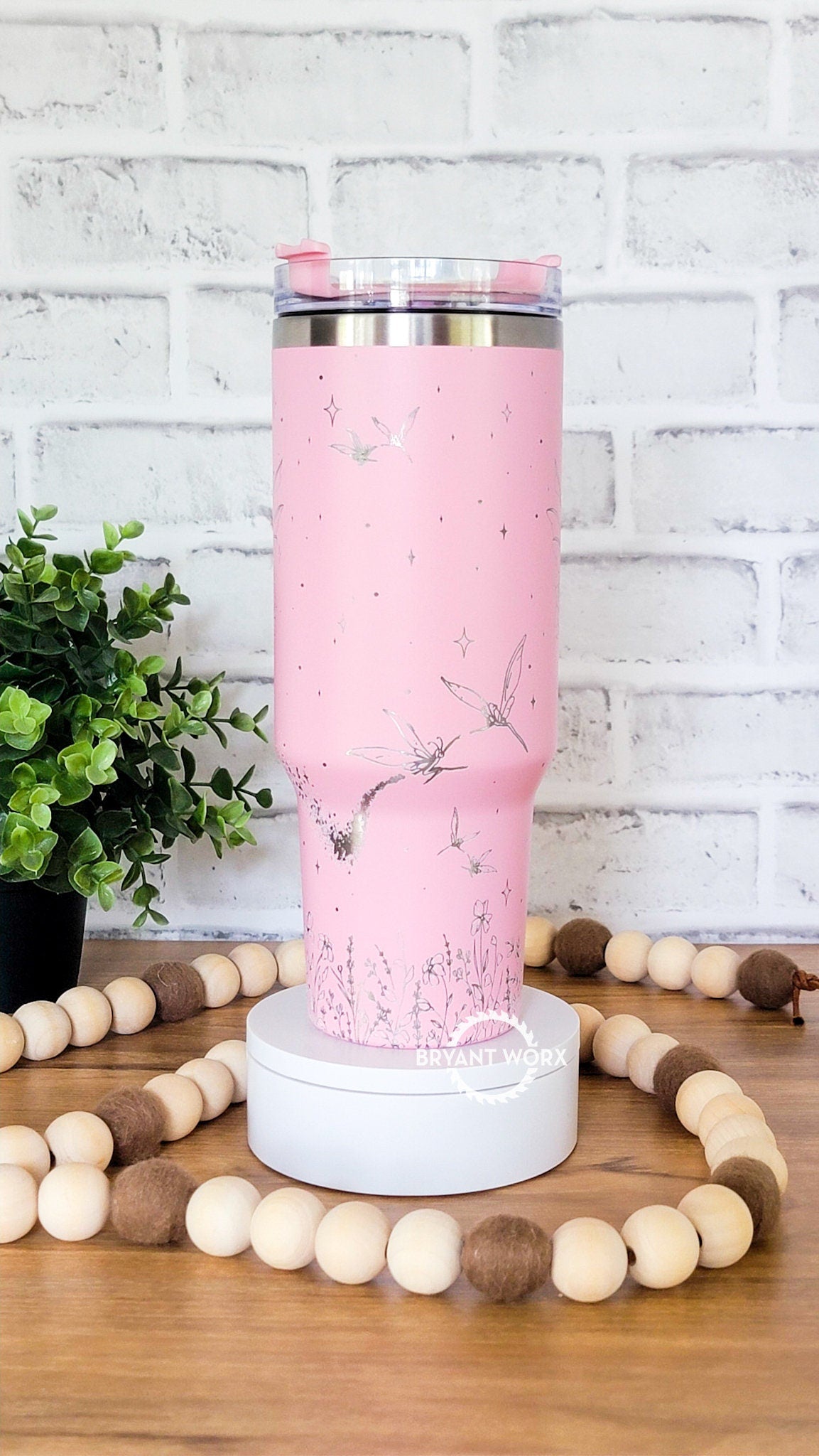Fairy Full Wrap | Engraved 40oz Tumbler with Handle | Custom Engraving | Fantasy | Faries | Floral | Pixie | Dust | Custom Gift