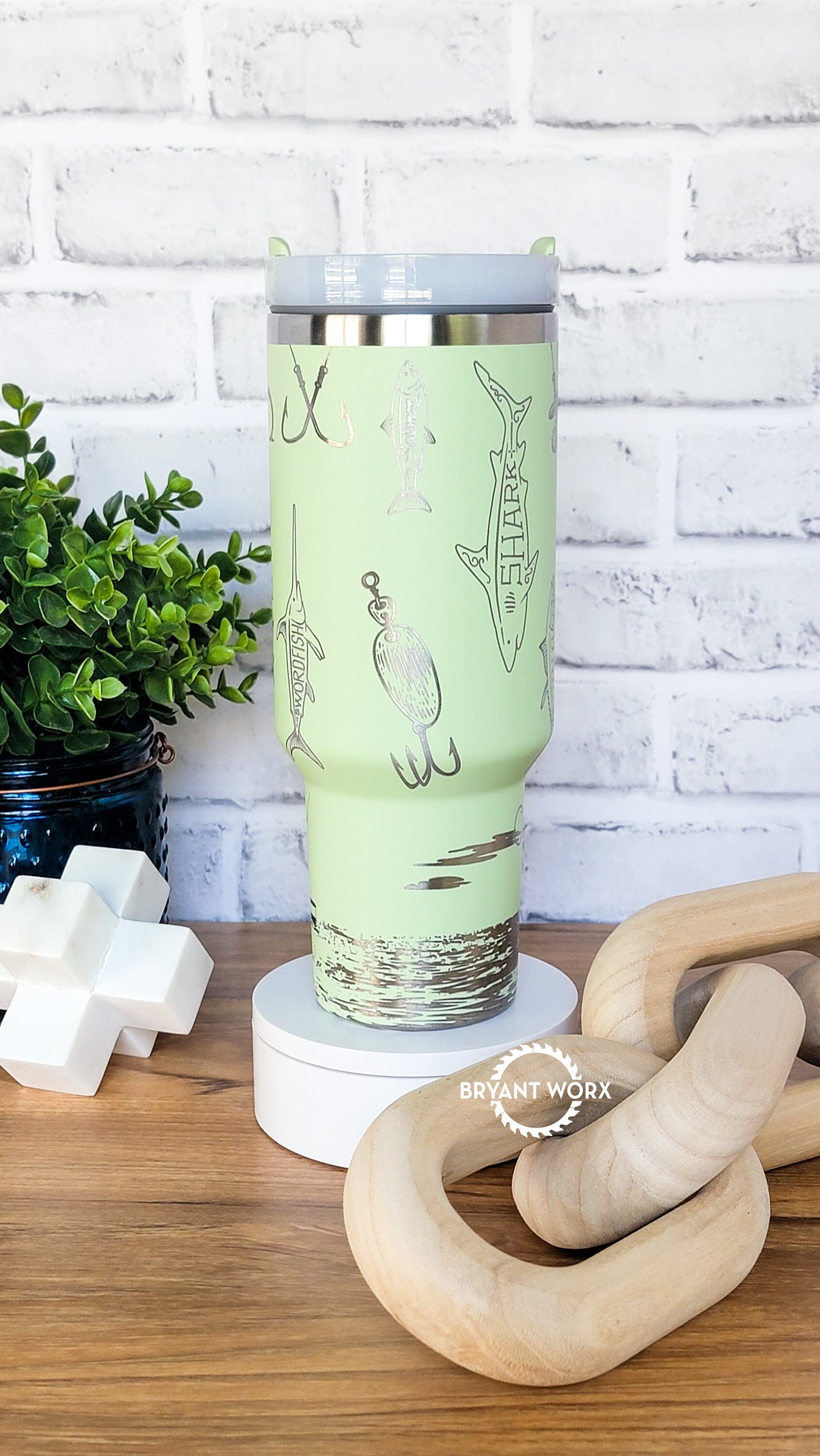Personalized Fishing Full Wrap | Engraved 40oz Tumbler with Handle | Custom Engraving | Deep Sea Fishing | Fish Like a Girl