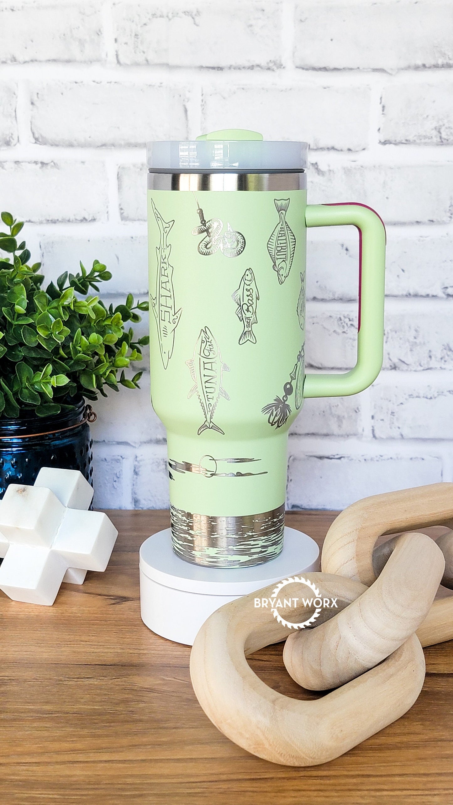 Personalized Fishing Full Wrap | Engraved 40oz Tumbler with Handle | Custom Engraving | Deep Sea Fishing | Fish Like a Girl