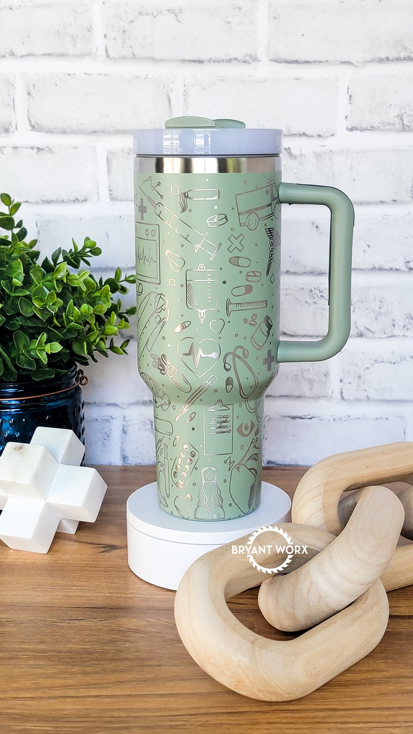 Medical Full Wrap | Engraved 40oz Tumbler with Handle | Custom Engraving | Doctor | Nurse | Hospital | RN | Nurse Gift | Graduate Gift
