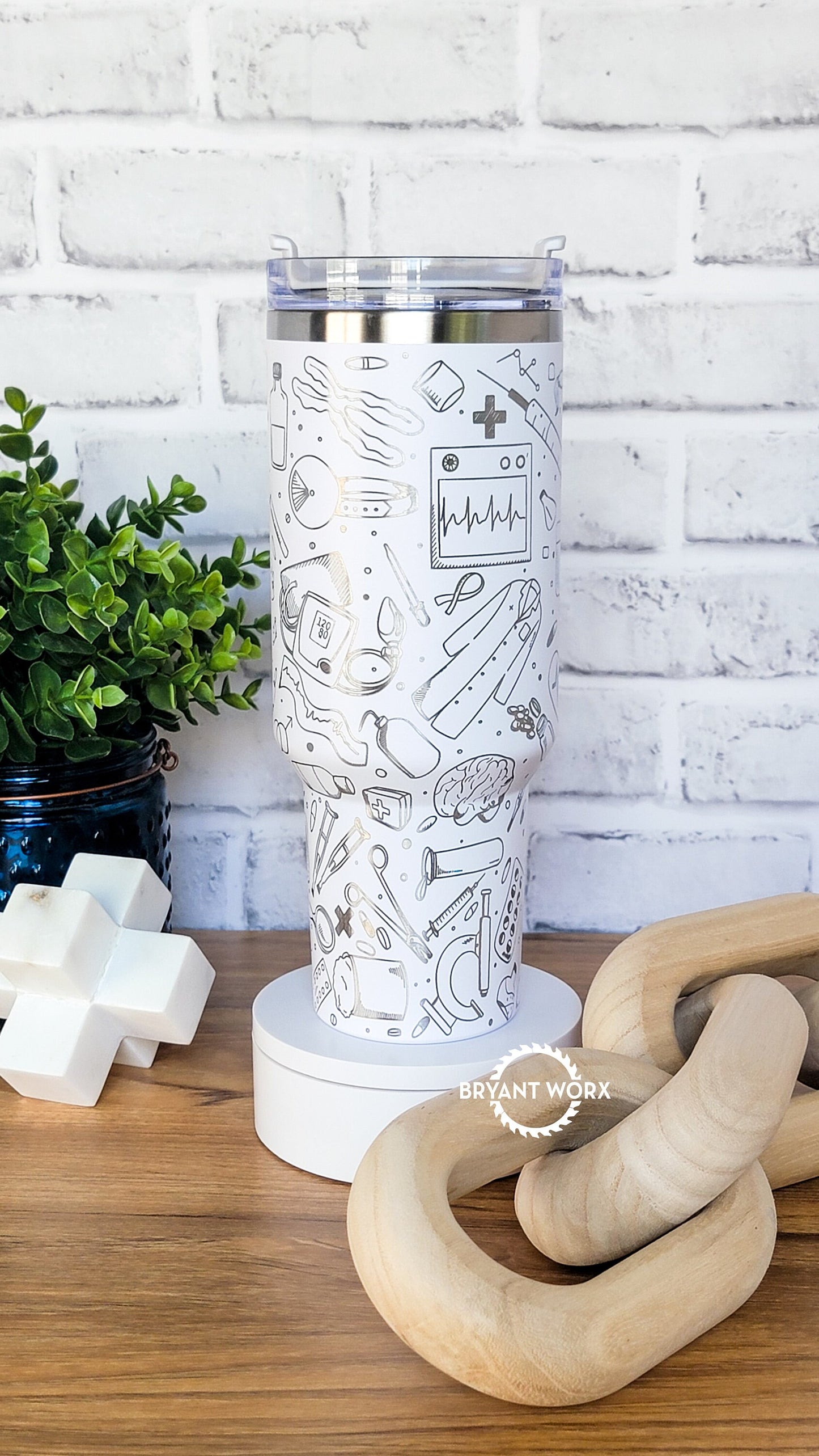 Medical Full Wrap | Engraved 40oz Tumbler with Handle | Custom Engraving | Doctor | Nurse | Hospital | RN | Nurse Gift | Graduate Gift
