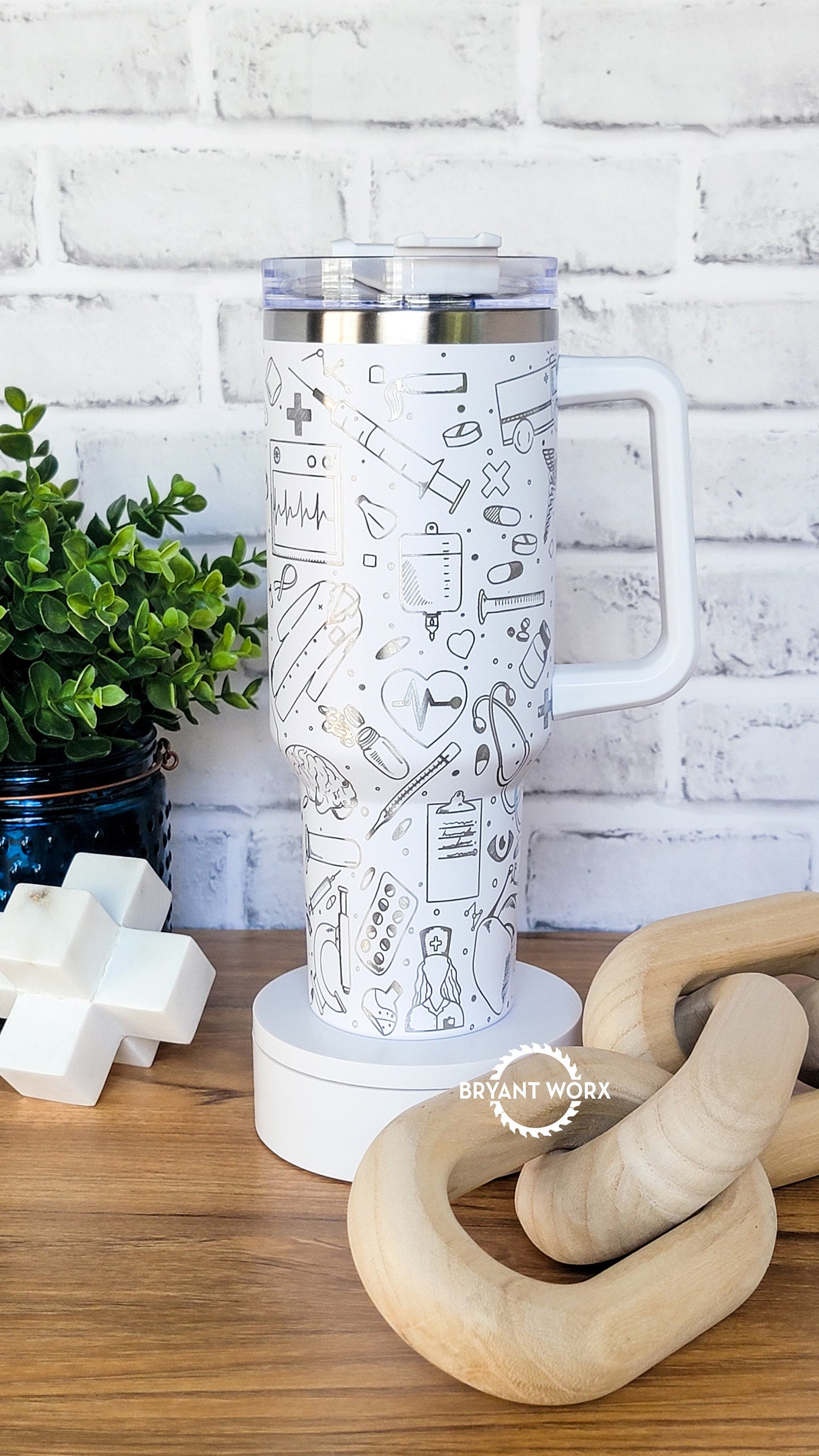 Medical Full Wrap | Engraved 40oz Tumbler with Handle | Custom Engraving | Doctor | Nurse | Hospital | RN | Nurse Gift | Graduate Gift