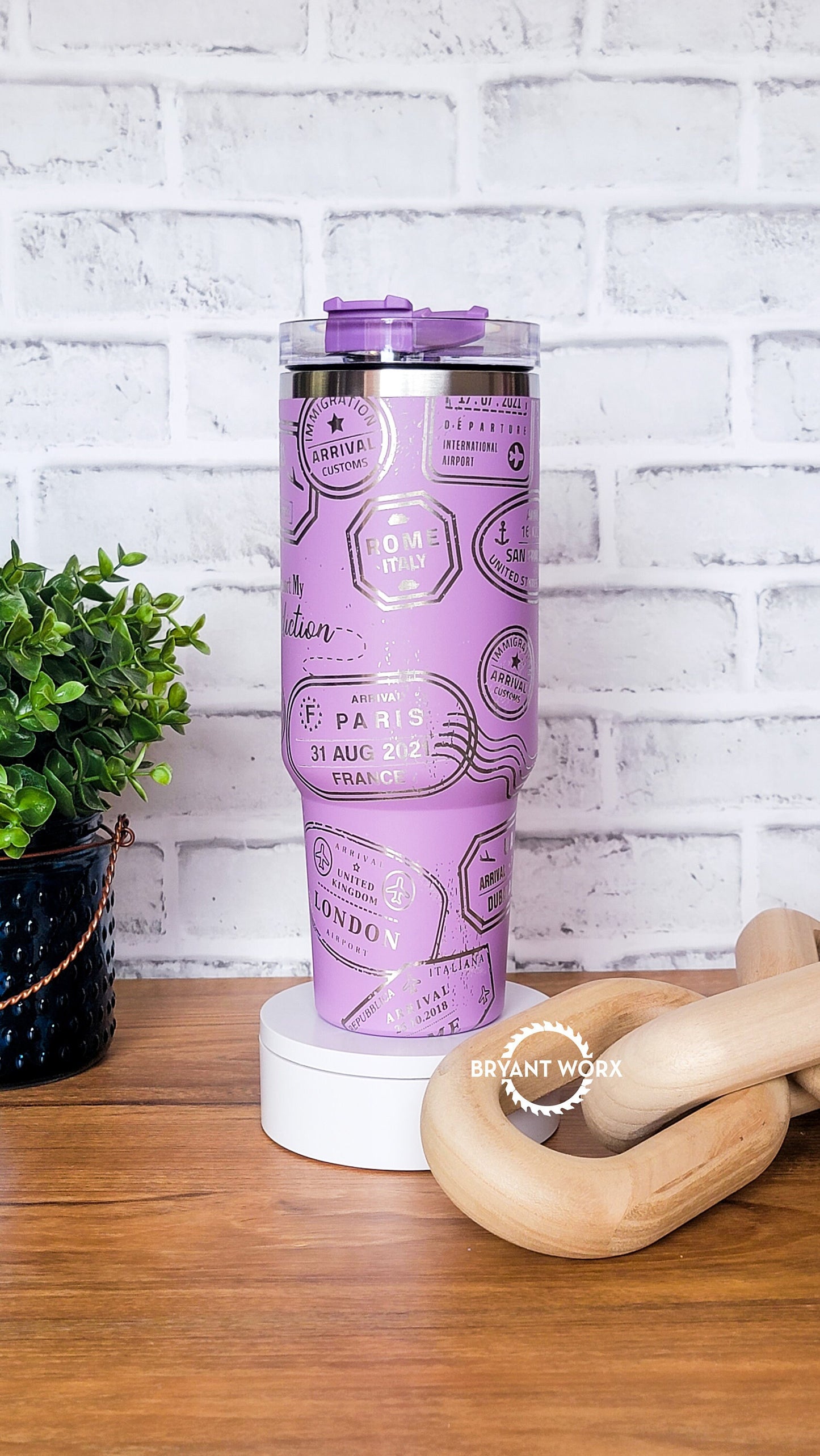 Travel Full Wrap | Engraved 40oz Tumbler with Handle | Custom Engraving | Planes | International Travel | Passport