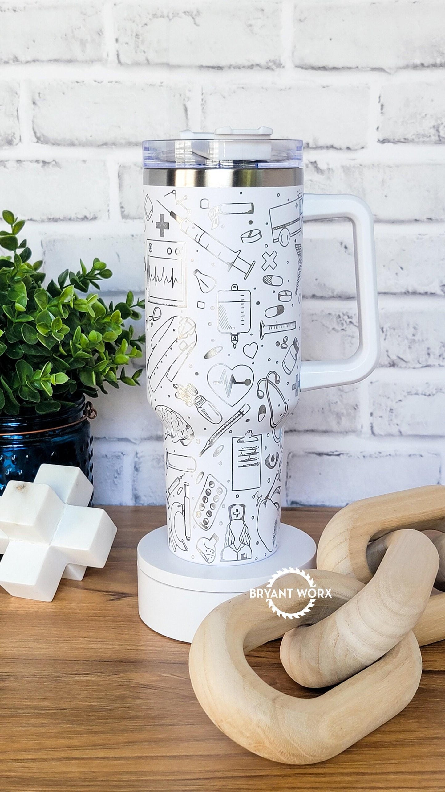Medical Full Wrap | Engraved 40oz Tumbler with Handle | Custom Engraving | Doctor | Nurse | Hospital | RN | Nurse Gift | Graduate Gift