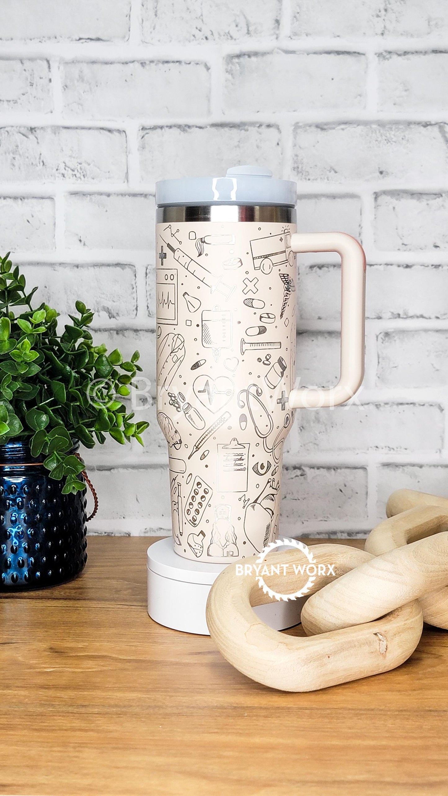 Medical Full Wrap | Engraved 40oz Tumbler with Handle | Custom Engraving | Doctor | Nurse | Hospital | RN | Nurse Gift | Graduate Gift