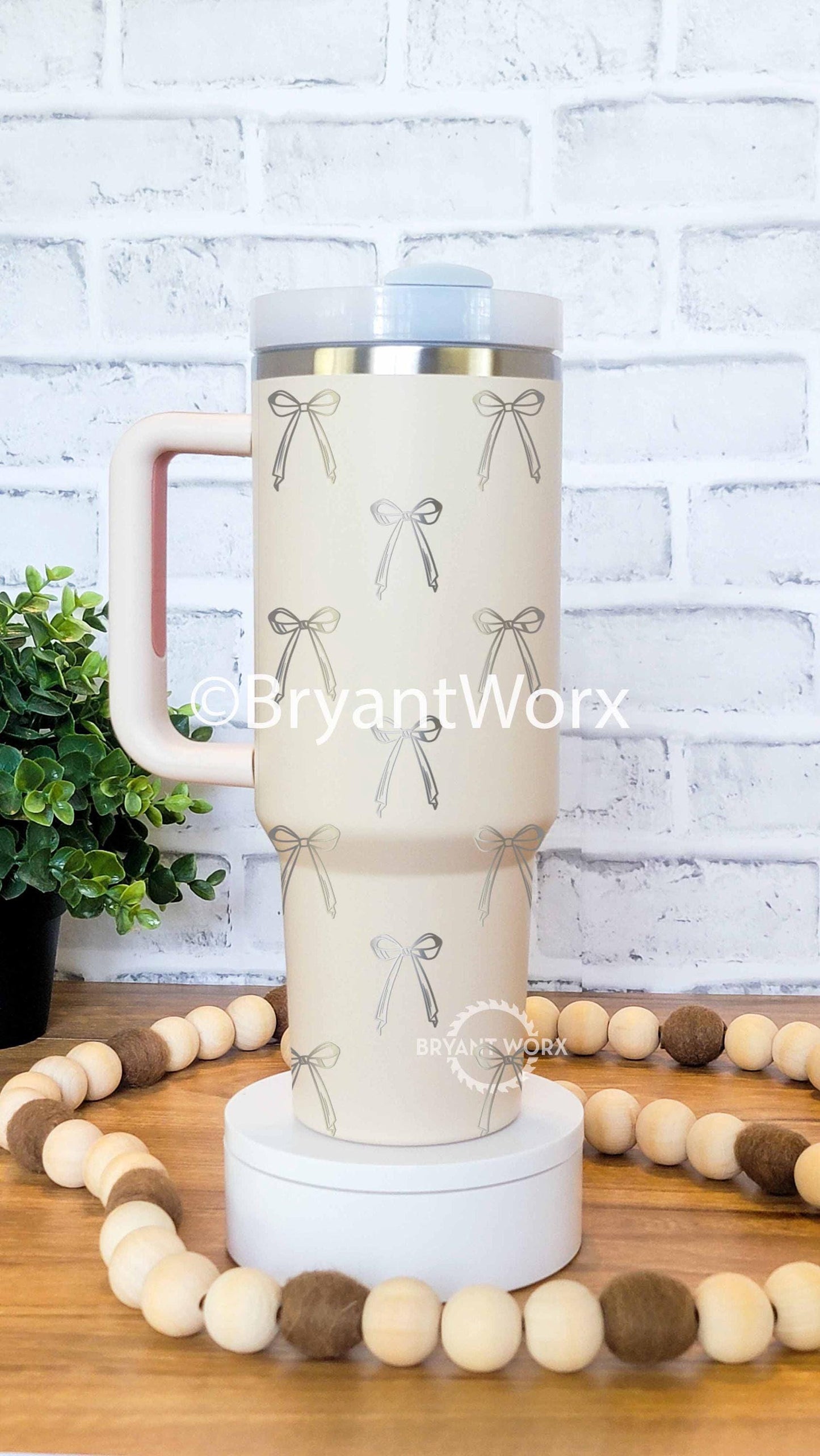 Holiday Bows | Engraved 40oz Tumbler with Handle | Warm and Cozy | Ribbon Bow | Christmas Gift | Christmas | Holiday | Winter | Coquette