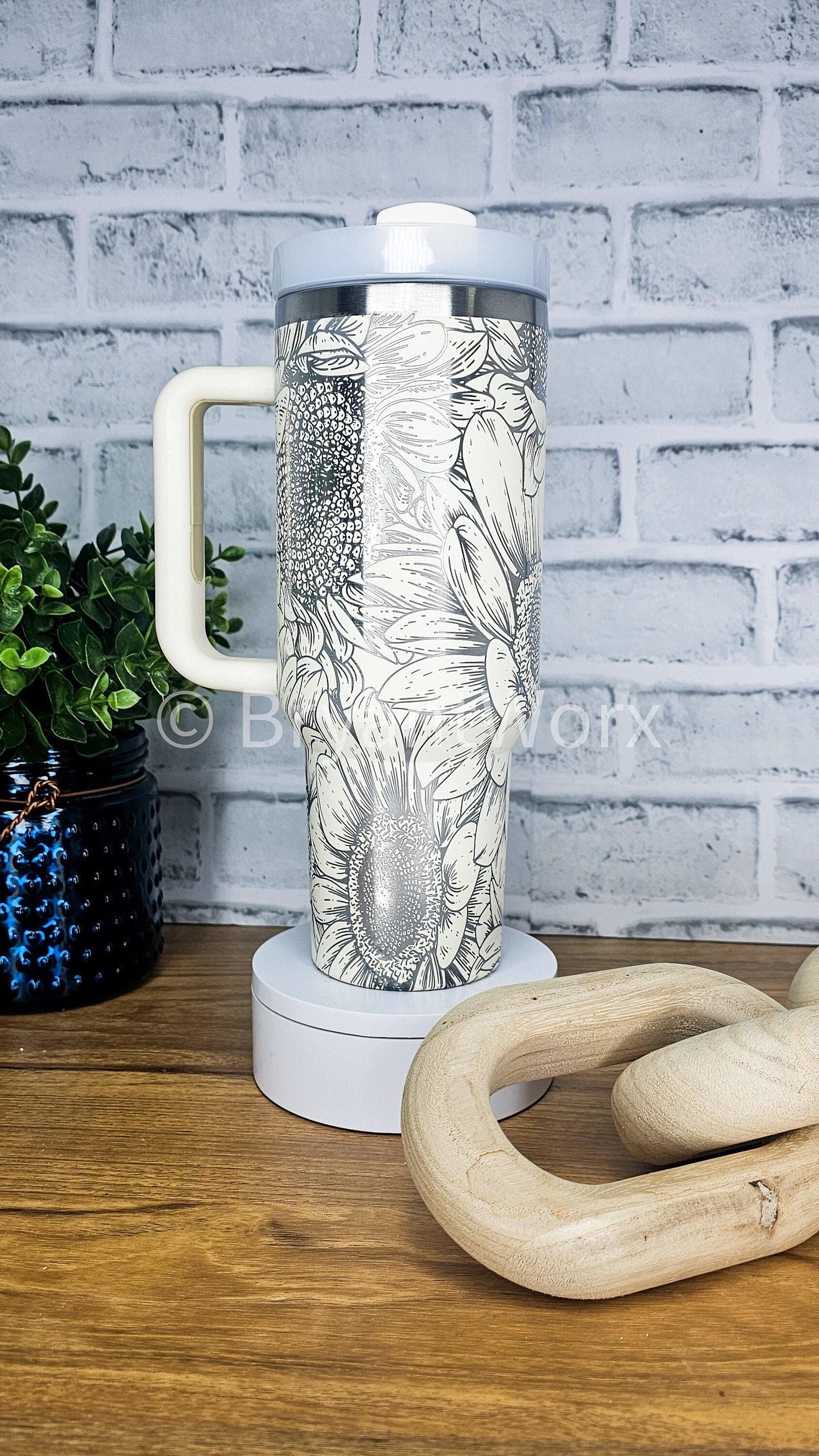 Sunflower Full Wrap | Engraved 40oz Tumbler with Handle | Custom Engraving | Flowers | Florist | Christmas Gift