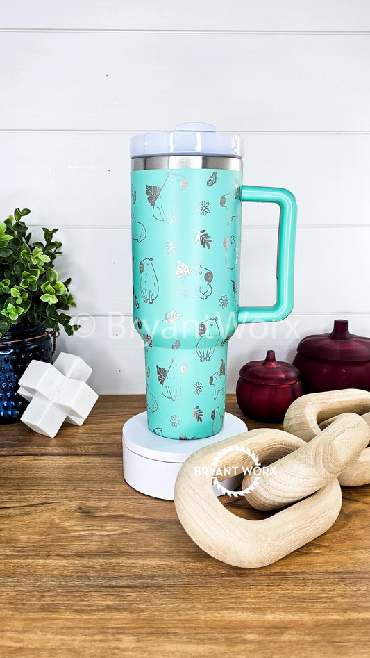 Cute Capybara Tumbler | Full Wrap | Engraved 40oz Tumbler with Handle | Custom | Friend Gift | Christmas Gift | Girlfriend Gift 40oz 30oz