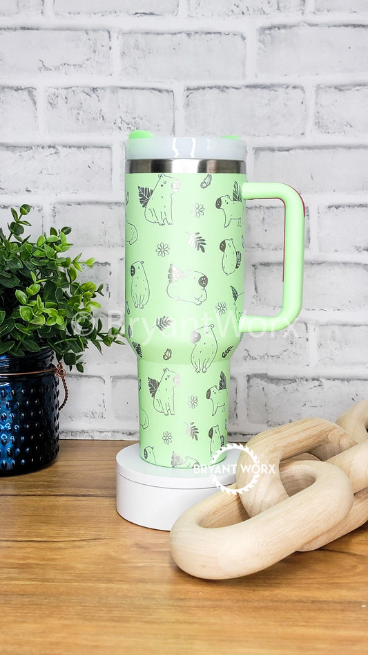 Cute Capybara Tumbler | Full Wrap | Engraved 40oz Tumbler with Handle | Custom | Friend Gift | Christmas Gift | Girlfriend Gift 40oz 30oz