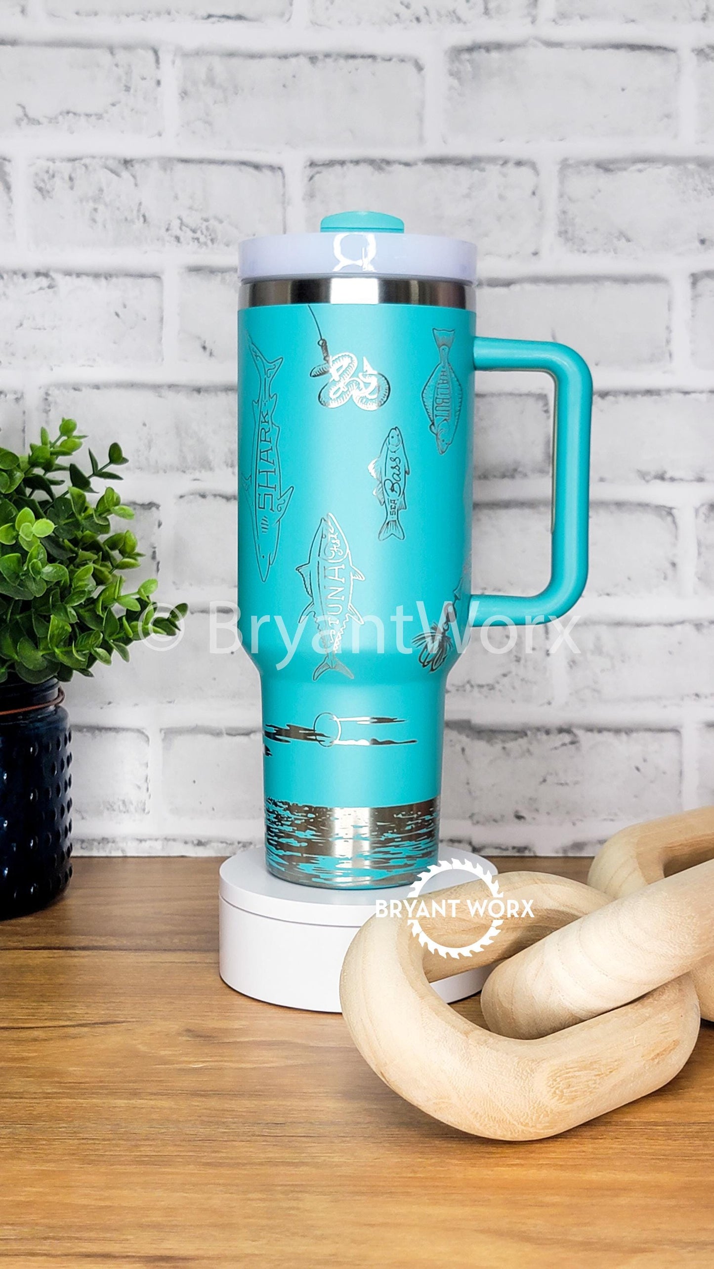 Personalized Fishing Full Wrap | Engraved Tumbler with Handle | Custom Engraving | Deep Sea Fishing | Fish Like a Girl | 40oz 30oz 20oz