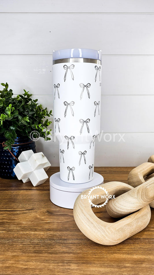 Coquette Bows | Engraved STANLEY | Custom Engraved | Warm and Cozy | Ribbon | Bow | Holiday Bows | Valentines Gift | 40oz 30oz 20oz