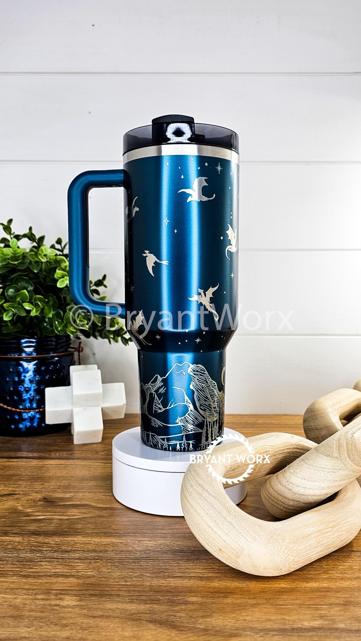 Dragon Flight Full Wrap | Engraved STANLEY | Custom Engraved | Fantasy Scene | Fantasy Map | Mountains | Wing | 40oz 30oz 20oz