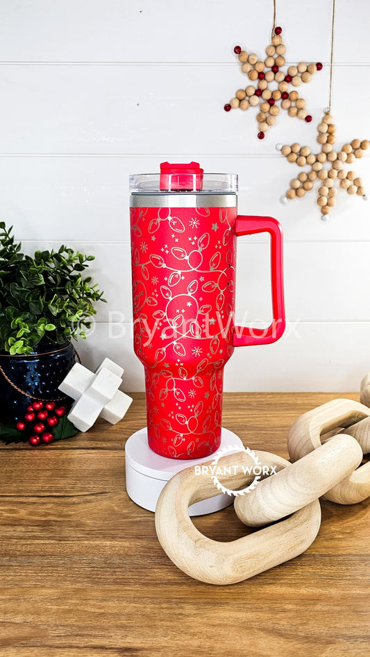 Christmas Lights | Engraved 40oz Tumbler with Handle | Custom | Holly | Jolly | Christmas Gift | Christmas Stanley | Happy Holidays