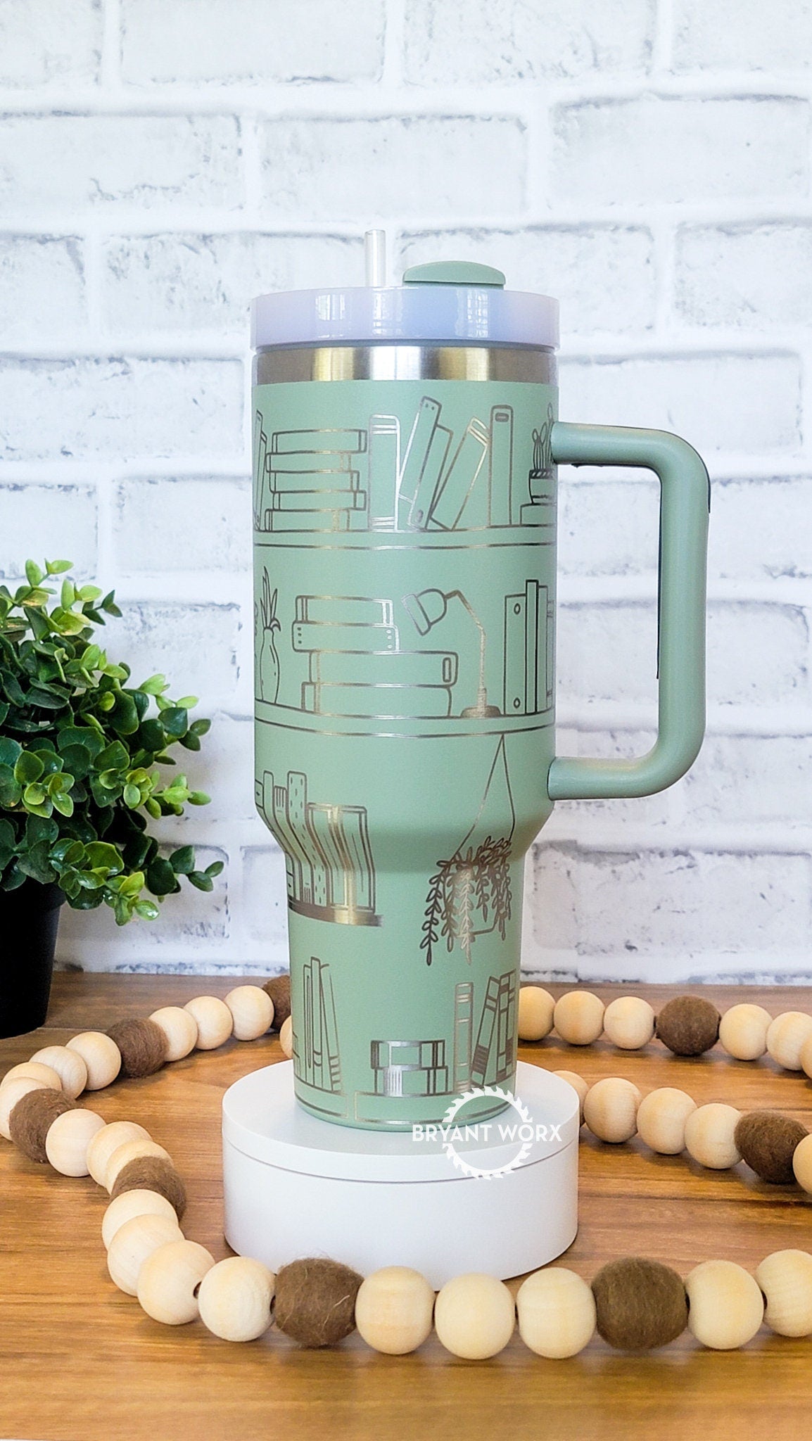 Book Shelf TBR Full Wrap | Engraved 40oz Tumbler with Handle | Custom Engraving | Fantasy | Romance | Book Lover's Gift | Gift Loves Books