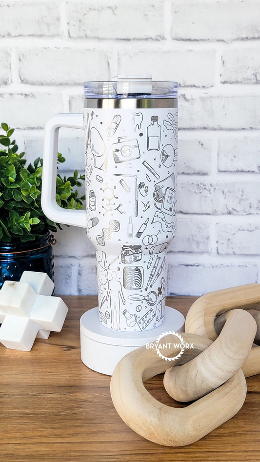 Medical Full Wrap | Engraved 40oz Tumbler with Handle | Custom Engraving | Doctor | Nurse | Hospital | RN | Nurse Gift | Graduate Gift
