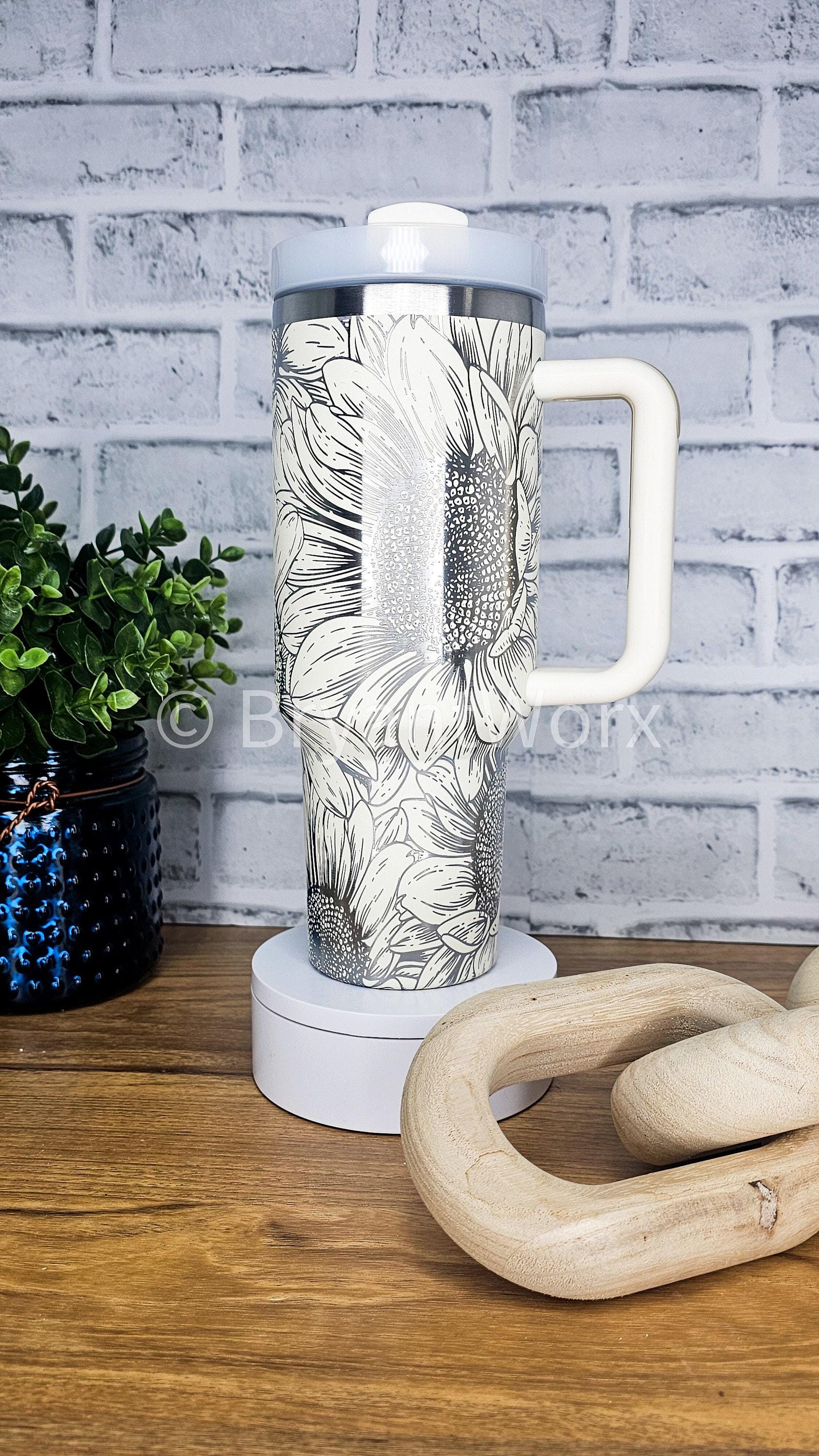 Sunflower Full Wrap | Engraved 40oz Tumbler with Handle | Custom Engraving | Flowers | Florist | Christmas Gift