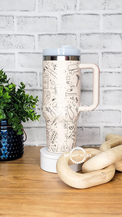 Medical Full Wrap | Engraved 40oz Tumbler with Handle | Custom Engraving | Doctor | Nurse | Hospital | RN | Nurse Gift | Graduate Gift