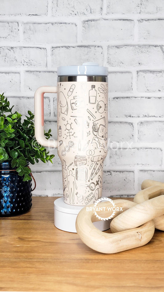 Medical Full Wrap | Engraved 40oz Tumbler with Handle | Custom Engraving | Doctor | Nurse | Hospital | RN | Nurse Gift | Graduate Gift