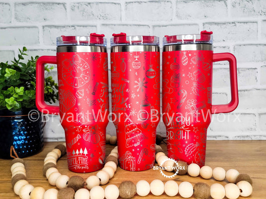 Merry and Bright | Engraved 40oz Tumbler with Handle | Have Yourself A Merry Little Christmas | Christmas Tumbler | Holiday 40 oz 30oz