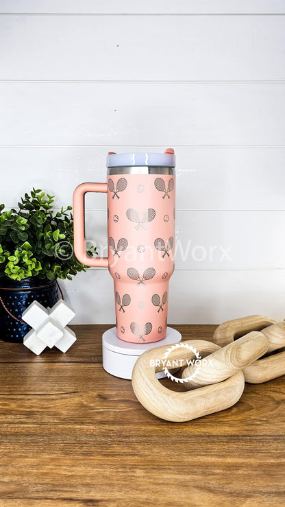 Tennis Full Wrap | Engraved 40oz Tumbler with Handle | Tennis Era | Racket | Tennis Ball | Tennis Lover | Tennis Gift | Player | Coach|Sport