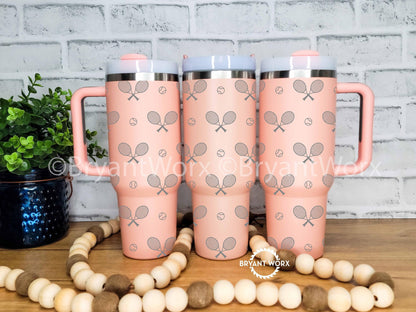 Tennis Full Wrap | Engraved 40oz Tumbler with Handle | Tennis Era | Racket | Tennis Ball | Tennis Lover | Tennis Gift | Player | Coach|Sport