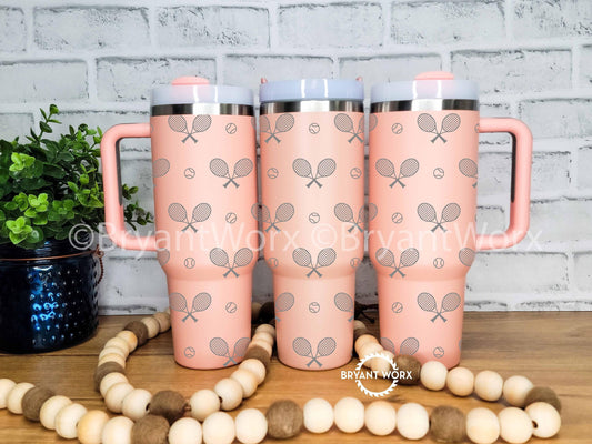 Tennis Full Wrap | Engraved 40oz Tumbler with Handle | Tennis Era | Racket | Tennis Ball | Tennis Lover | Tennis Gift | Player | Coach|Sport