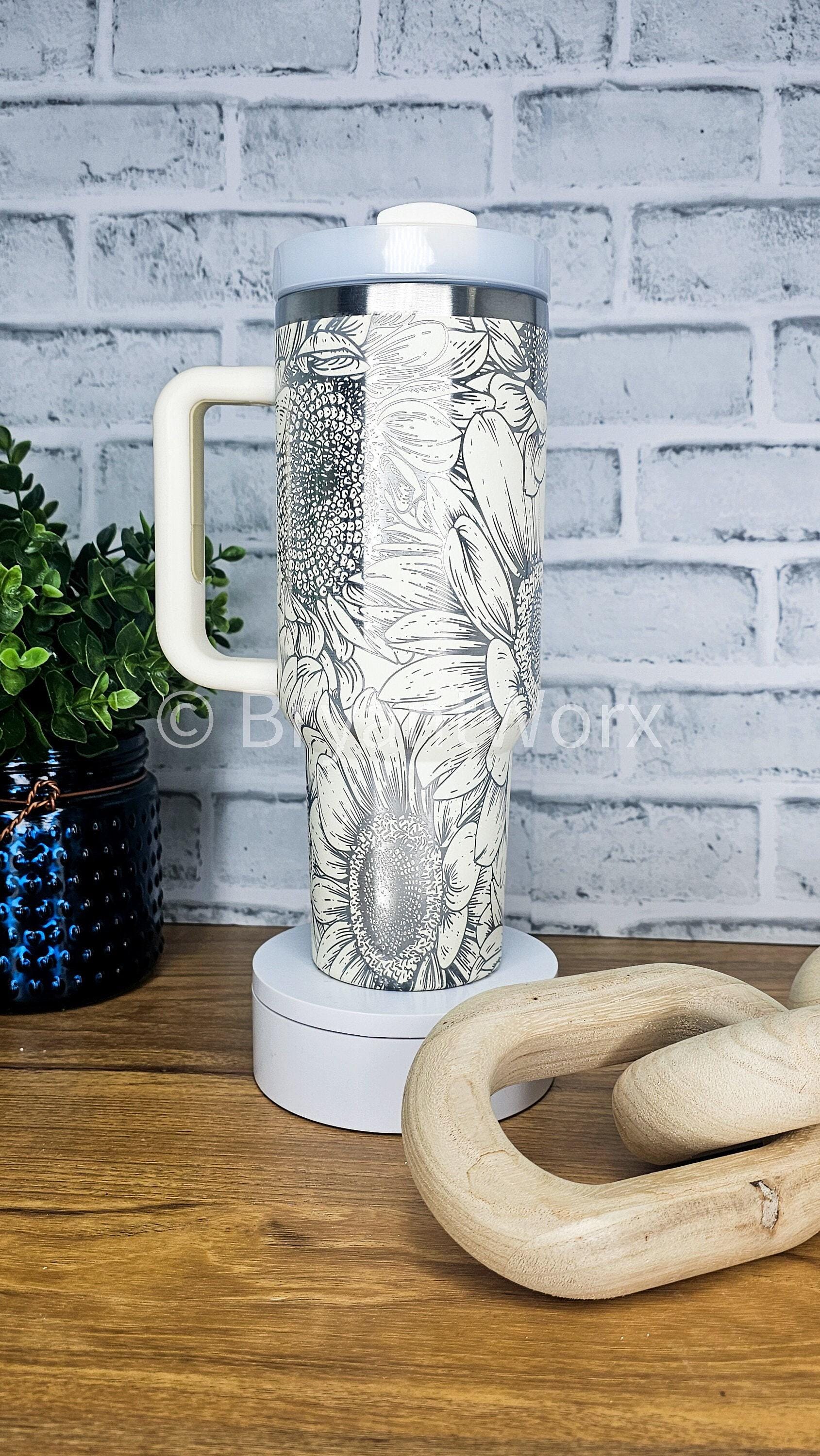 Sunflower Full Wrap | Engraved 40oz Tumbler with Handle | Custom Engraving | Flowers | Florist | Christmas Gift