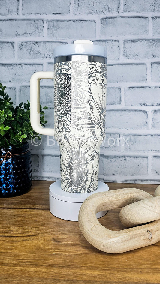 Sunflower Full Wrap | Engraved 40oz Tumbler with Handle | Custom Engraving | Flowers | Florist | Christmas Gift