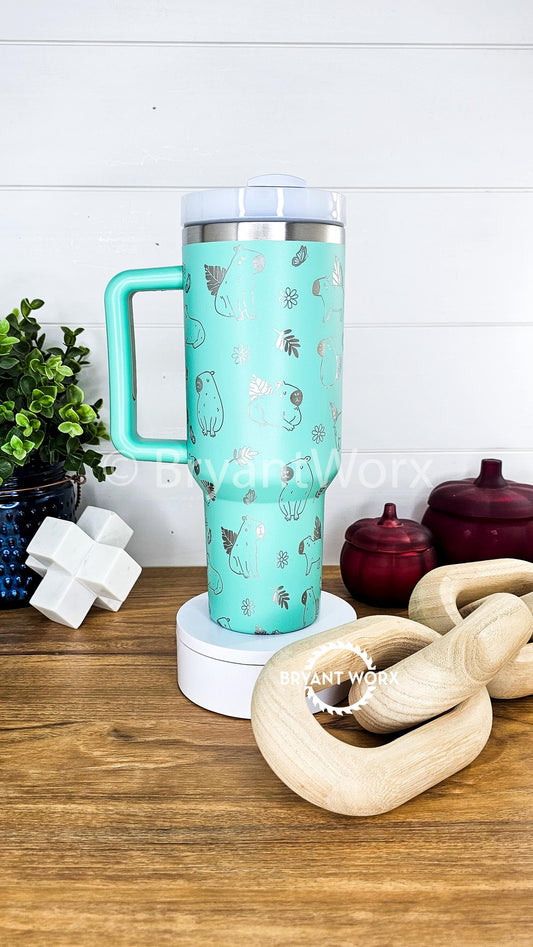 Cute Capybara Tumbler | Full Wrap | Engraved 40oz Tumbler with Handle | Custom | Friend Gift | Christmas Gift | Girlfriend Gift 40oz 30oz