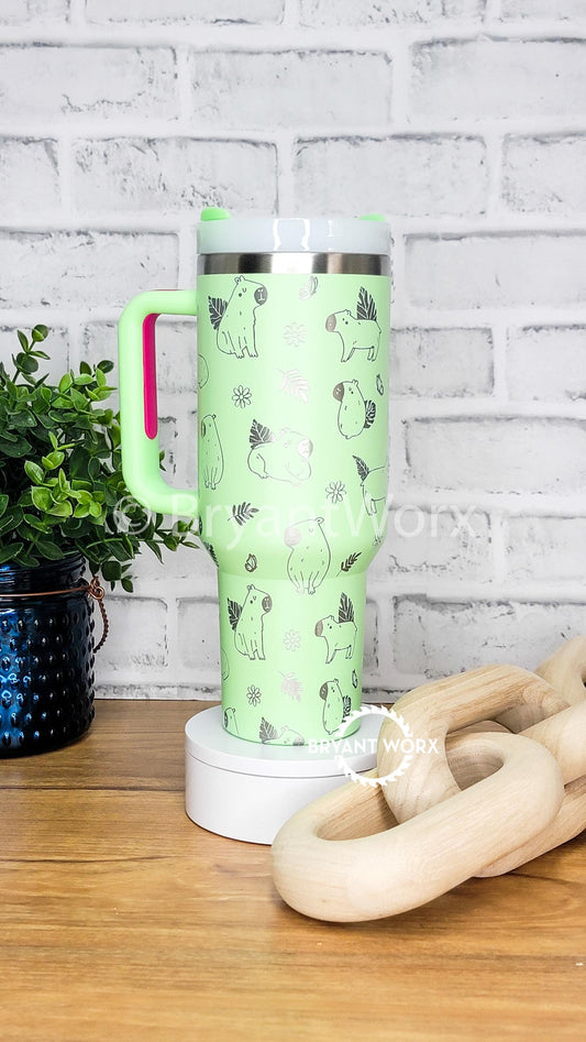 Cute Capybara Tumbler | Full Wrap | Engraved 40oz Tumbler with Handle | Custom | Friend Gift | Christmas Gift | Girlfriend Gift 40oz 30oz