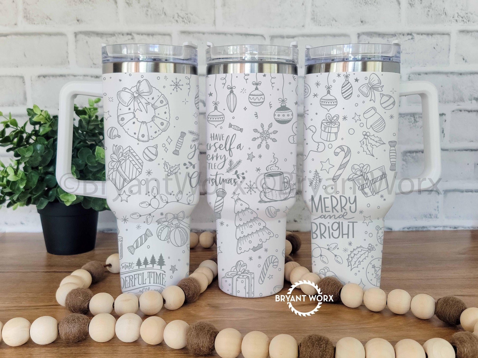 Merry and Bright | Engraved 40oz Tumbler with Handle | Have Yourself A Merry Little Christmas | Christmas Tumbler | Holiday 40 oz 30oz