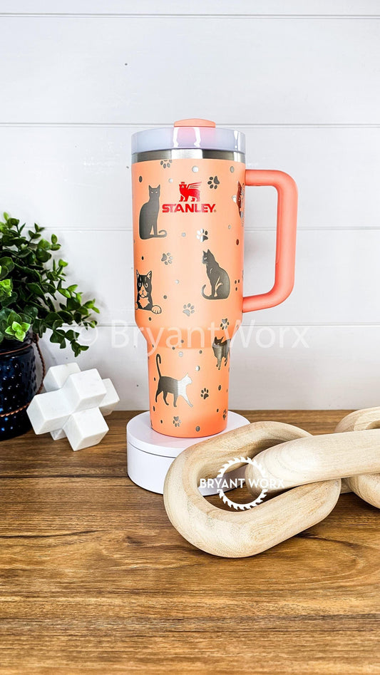 STANLEY Cats | Engraved 40oz STANLEY with Handle | Mother's Day Gift | Cat Lady | Cat Mom | Girlfriend Gift | Boyfriend Gift
