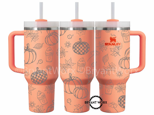 Pumpkin Spice Full Wrap | Engraved 40oz STANLEY with Handle | Fall | Halloween | Trick or Treat | Autumn | Haunted | Spooky Season