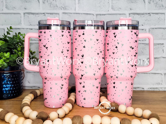 Mini Hearts | Engraved 40oz Tumbler with Handle | Valentines Day | Love Cup | Heart Cup | Cute Valentine | Be Mine | Valentine