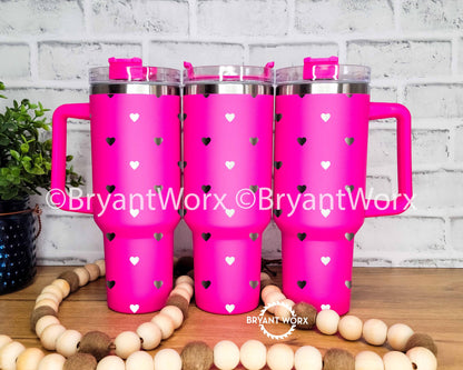 Cute Hearts | Engraved 40oz Tumbler with Handle | Valentines Day | Love Cup | Heart Cup | Cute Valentine | Be Mine | Valentine