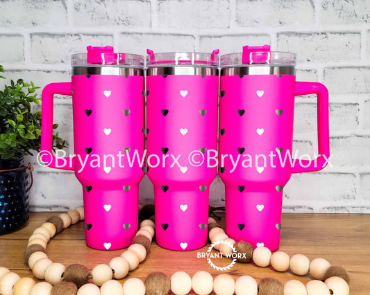 Cute Hearts | Engraved 40oz Tumbler with Handle | Valentines Day | Love Cup | Heart Cup | Cute Valentine | Be Mine | Valentine