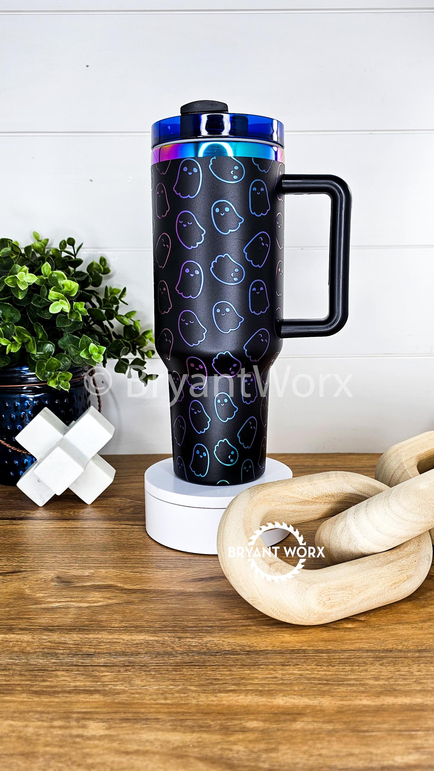Mini Ghost | Engraved 40oz Tumbler with Handle | Cute Halloween | Scary | Kids | Halloween | Trick or Treat | BOO | Spooky | Skeleton
