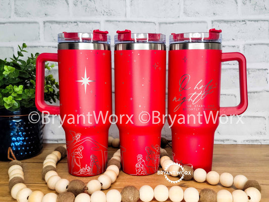 O Holy Night | Engraved 40oz Tumbler with Handle | Custom | Christ | Nativity | Christmas YETI | Creche | Wise Men | Mary | Christian