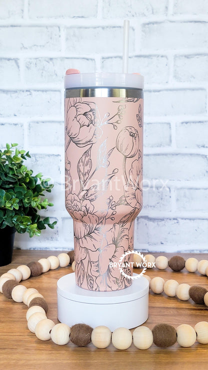 Peonies | Engraved 40oz Tumbler | Valentines Day | Love Cup | Flower Cup | Cute Valentine | Floral | Valentines | Peony | Florist