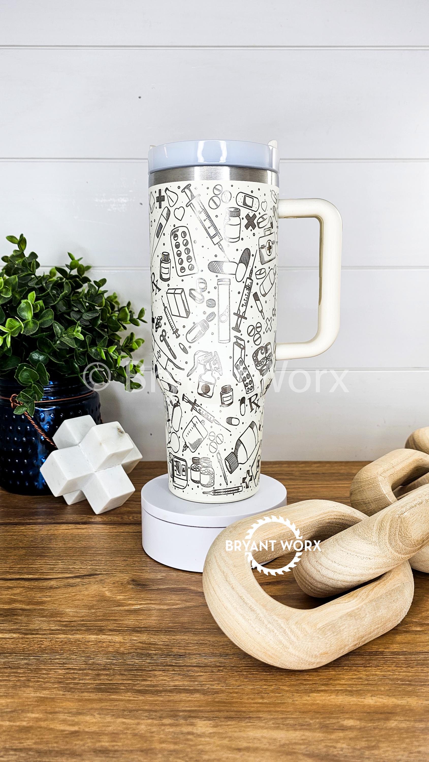 Pharmacy Wrap | Engraved 40oz Tumbler with Handle | Custom Engraving | Medicine | CPhT | Hospital | PharmD | Medical School | Graduate Gift