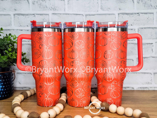 Pumpkin Patch | Engraved 40oz Tumbler with Handle | Fall | Scary | Haunted | Halloween | Trick or Treat | BOO | Spooky | Skeleton