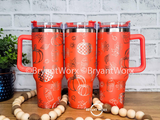 Pumpkin Spice | Engraved 40oz Tumbler with Handle | Fall | Coffee | Trick or Treat | Autumn | Halloween | Fall Vibes | Pumpkin Patch