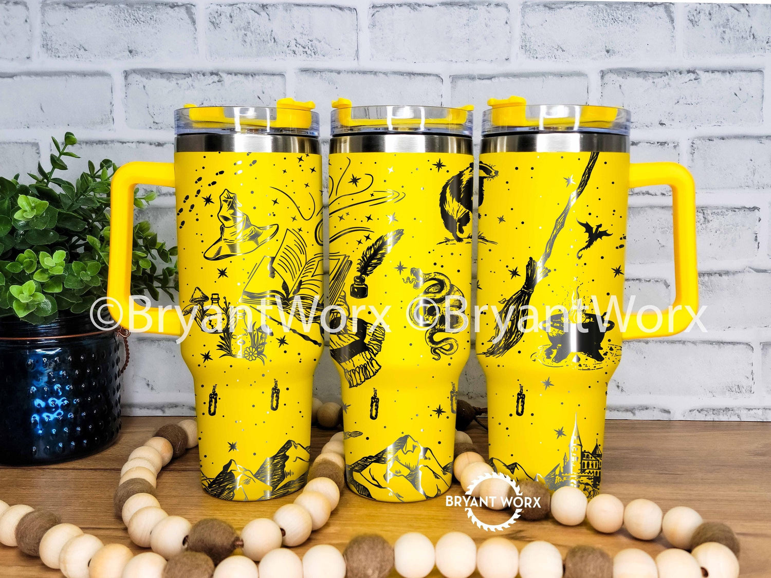 Magic Vibes | Badger | Engraved 40oz Tumbler with Handle | Custom | Magic | Witchcraft | Wand | Fantasy | Medieval