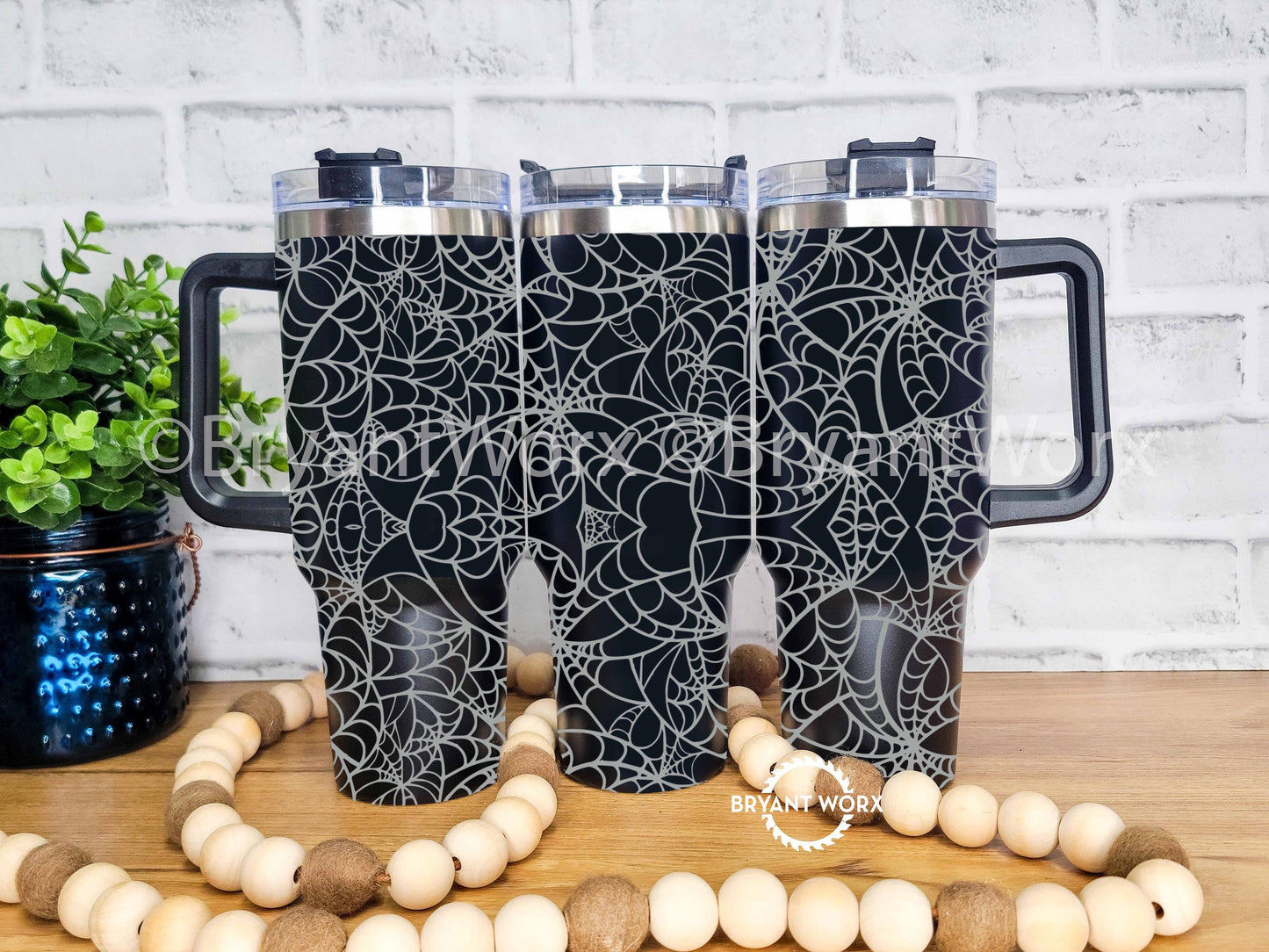 Spooky Spider Web | Engraved 40oz Tumbler with Handle | Scary | Halloween | Trick or Treat | BOO | Haunted | Fall | Spooky Season | Skeleton