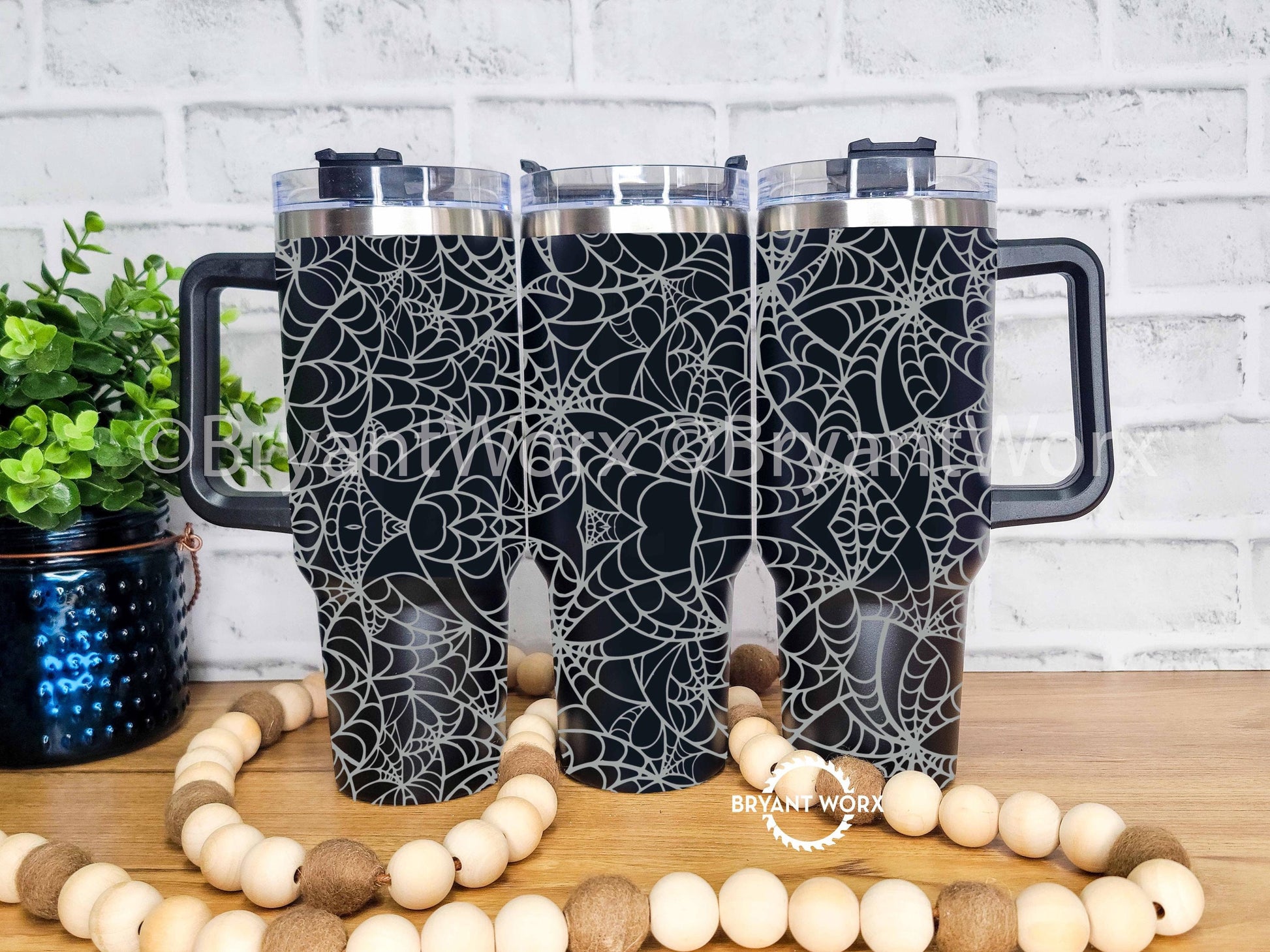 Spooky Spider Web | Engraved 40oz Tumbler with Handle | Scary | Halloween | Trick or Treat | BOO | Haunted | Fall | Spooky Season | Skeleton