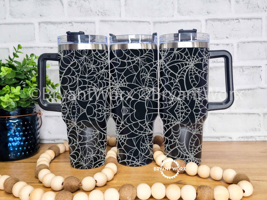 Spooky Spider Web | Engraved 40oz Tumbler with Handle | Scary | Halloween | Trick or Treat | BOO | Haunted | Fall | Spooky Season | Skeleton