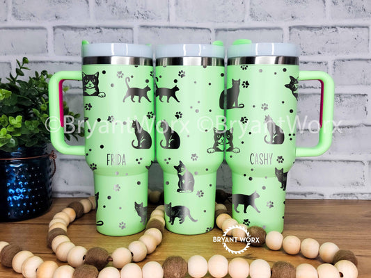 Cute Cats | Engraved 40oz Tumbler with Handle | Custom | Mother's Day Gift | Cat Lady | Cat Mom | Girlfriend Gift | Valentines Gift