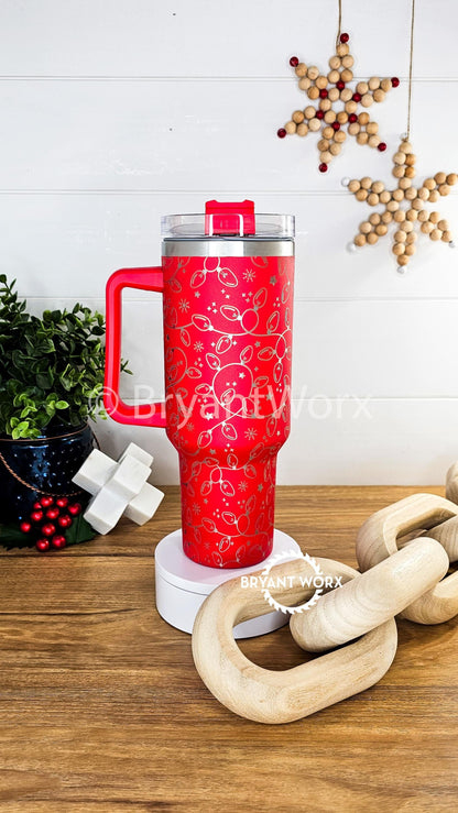 Christmas Lights | Engraved 40oz Tumbler with Handle | Custom | Holly | Jolly | Christmas Gift | Christmas Stanley | Happy Holidays