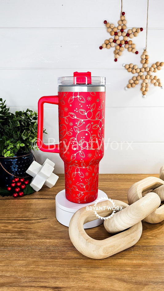 Christmas Lights | Engraved 40oz Tumbler with Handle | Custom | Holly | Jolly | Christmas Gift | Christmas Stanley | Happy Holidays